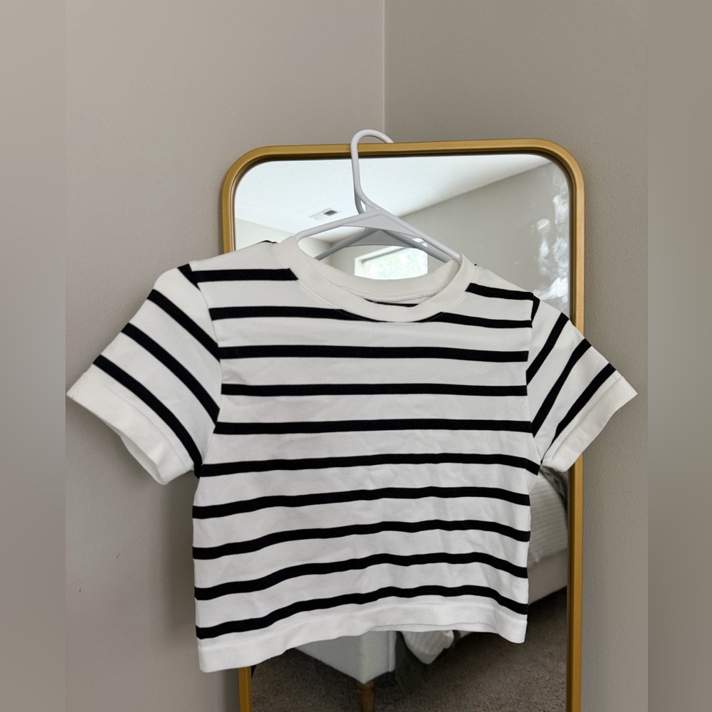 Chic Black and White Striped Crop Top